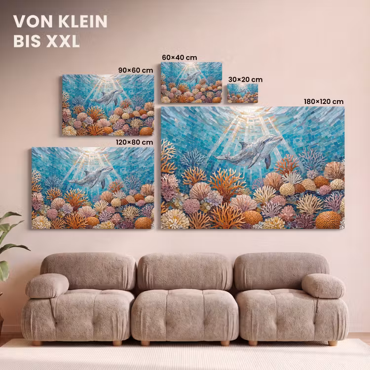 Dieren - Mozaïek - Oceaan - Koraal - Blauw canvas 2cm klein -Xsfeer8_DE