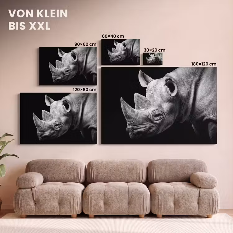 Dieren - Neushoorn - Zwart - Wit - Portret canvas 2cm klein -Xsfeer8_DE