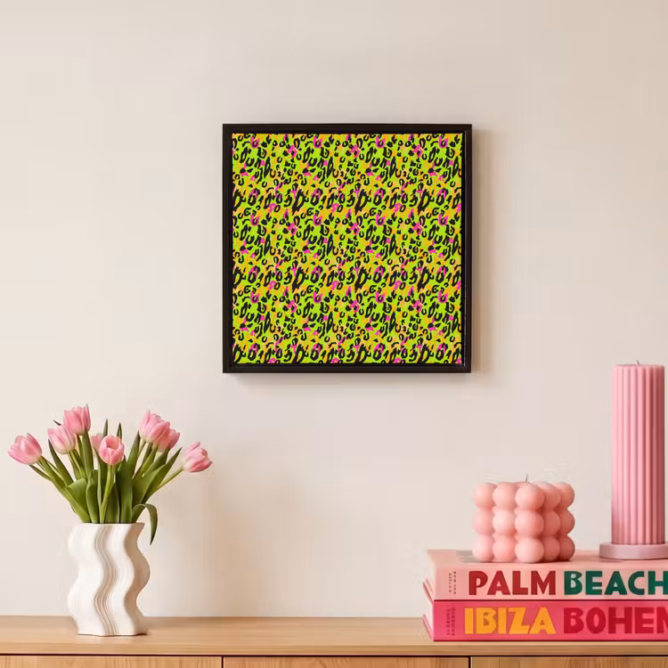 Dieren - Neon - Groen - Panterprint Canvas met baklijst klein 1124 -atmosphere_sfeer1_global