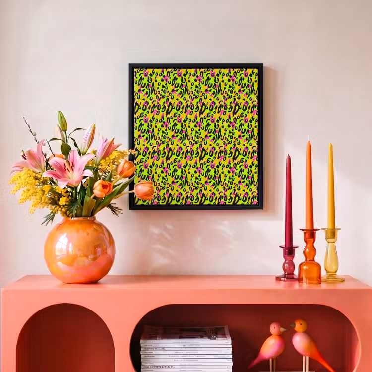 Dieren - Neon - Groen - Panterprint Canvas met baklijst klein 1124 -atmosphere_sfeer3_global