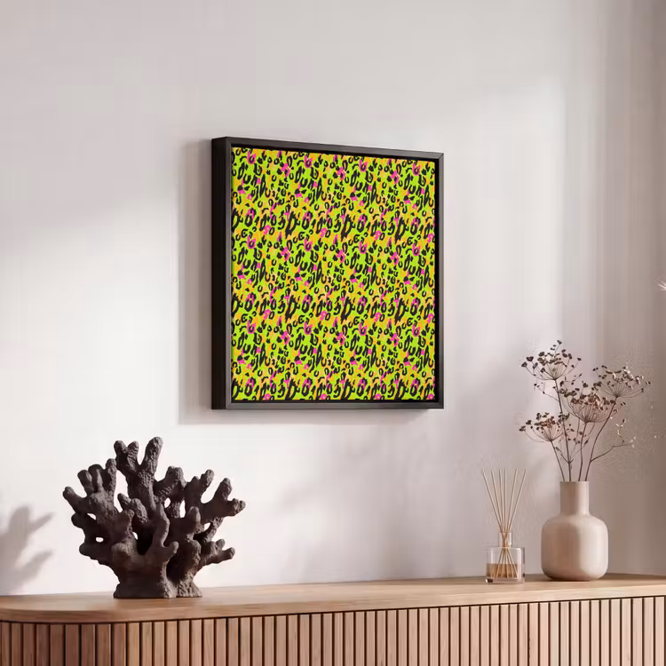 Dieren - Neon - Groen - Panterprint Canvas met baklijst klein 1124 -atmosphere_sfeer4_global
