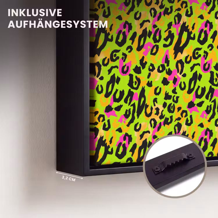 Dieren - Neon - Groen - Panterprint Canvas met baklijst klein 1124 -closeup_ophangsysteem_DE