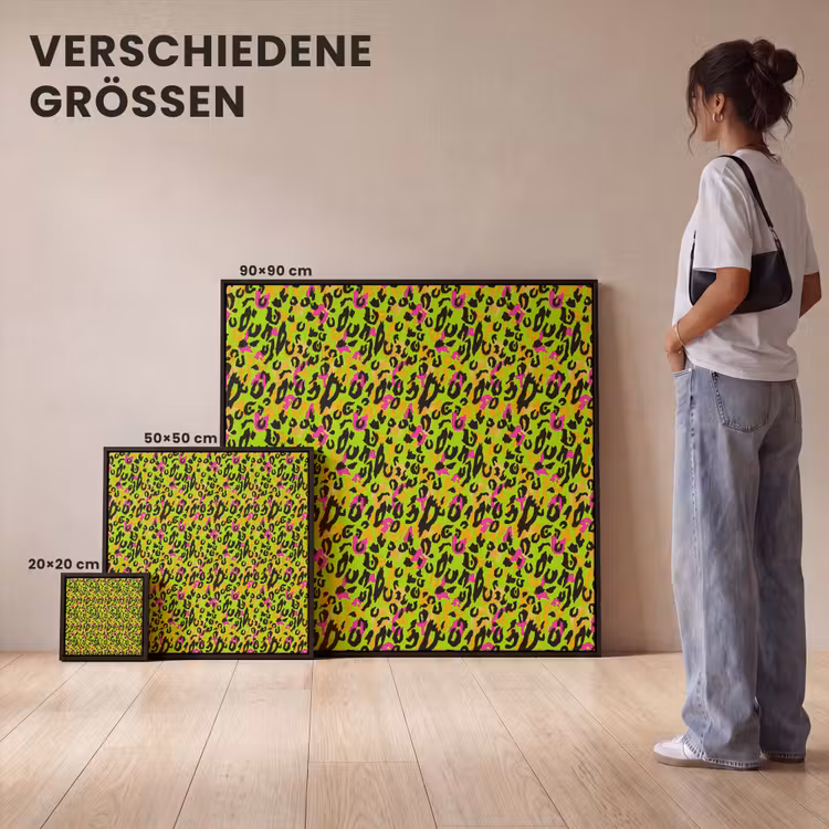 Dieren - Neon - Groen - Panterprint Canvas met baklijst klein 1124 -comparison_formatenoverzicht_DE