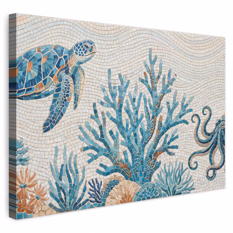 Dieren - Onderwater - Natuur - Mozaïek - Blauw canvas 2cm klein -3d