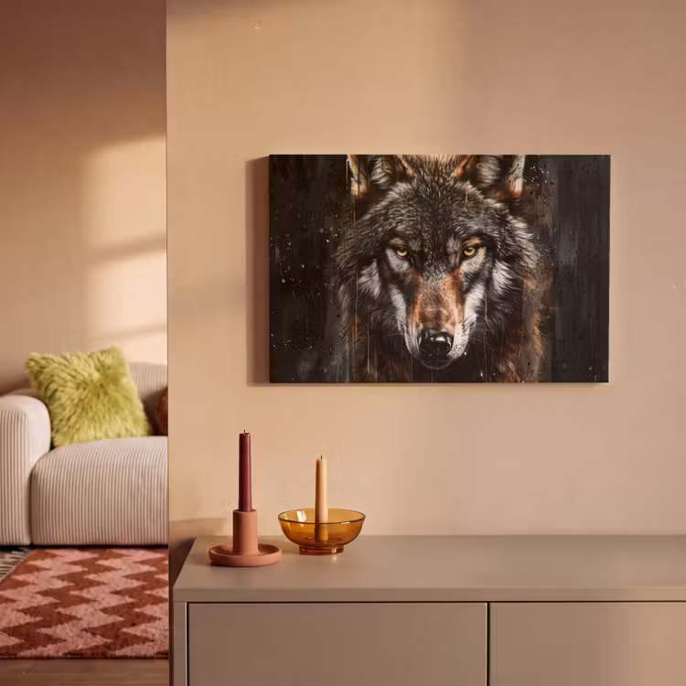Dieren - Wolf - Portret - Zwart - Bruin canvas 2cm klein -sfeer1