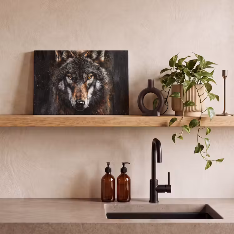 Dieren - Wolf - Portret - Zwart - Bruin canvas 2cm klein -sfeer6