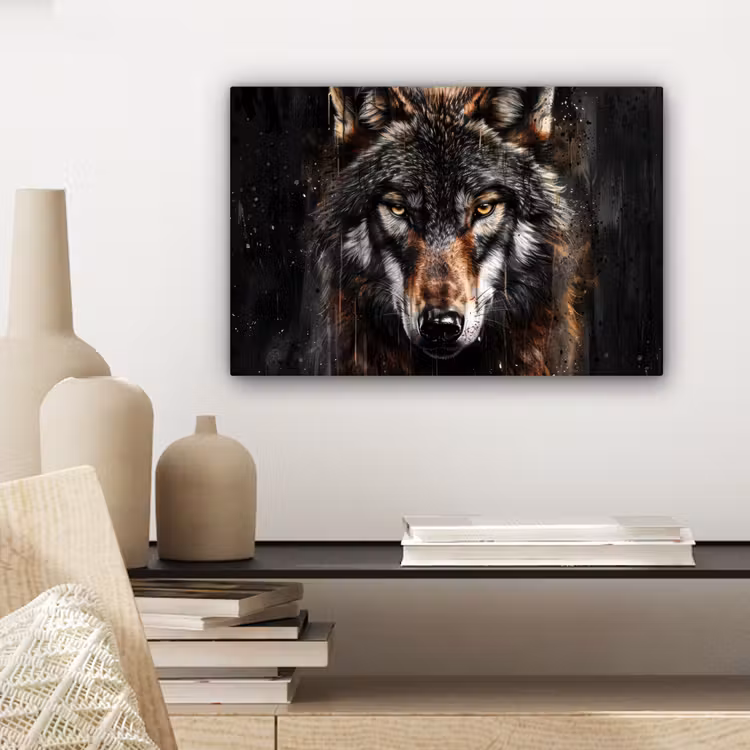Dieren - Wolf - Portret - Zwart - Bruin canvas 2cm klein -closeup_print_DE