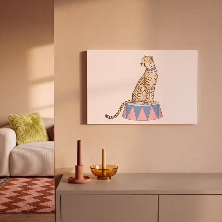 Dieren - Circus - Illustratie - Vintage - Roze canvas 2cm klein -sfeer1