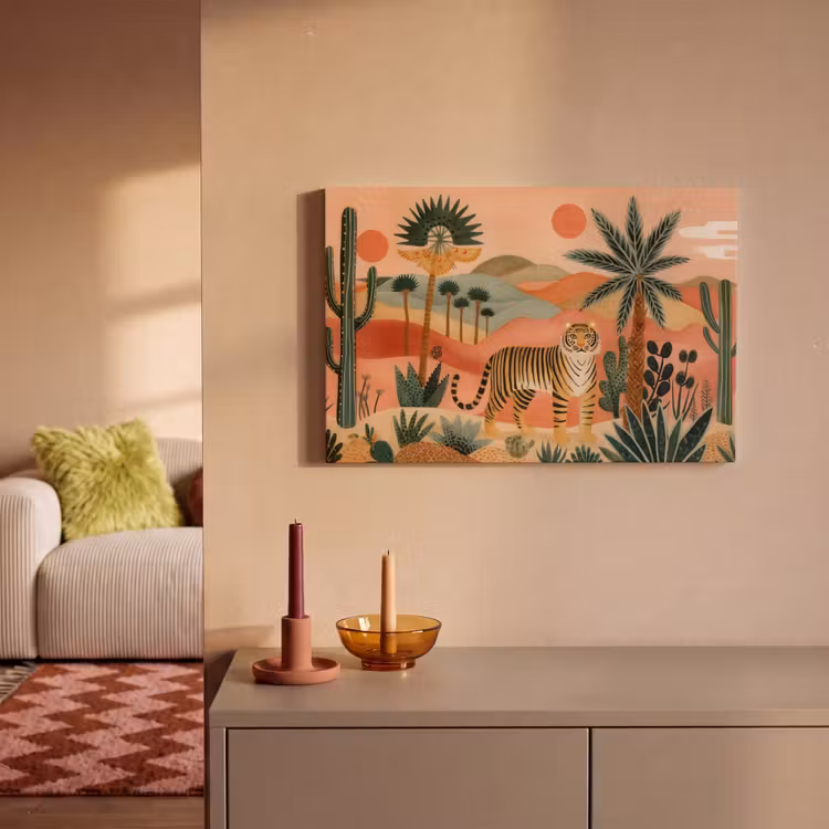 Tijger - Palmen - Cactus - Oranje canvas 2cm klein -sfeer1