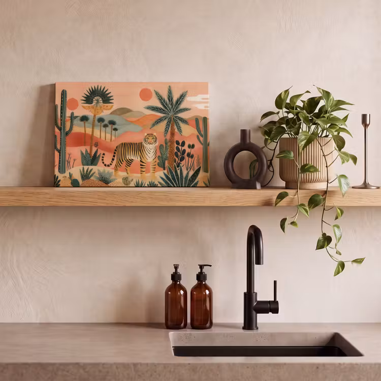Tijger - Palmen - Cactus - Oranje canvas 2cm klein -sfeer3