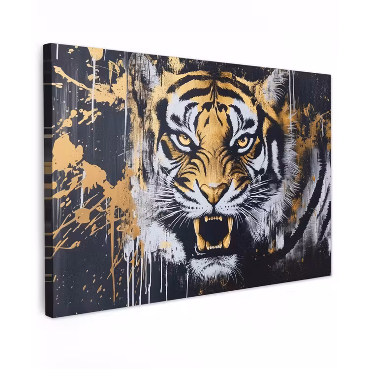 Tijger - Verfspatten - Goud canvas 2cm klein -z3d