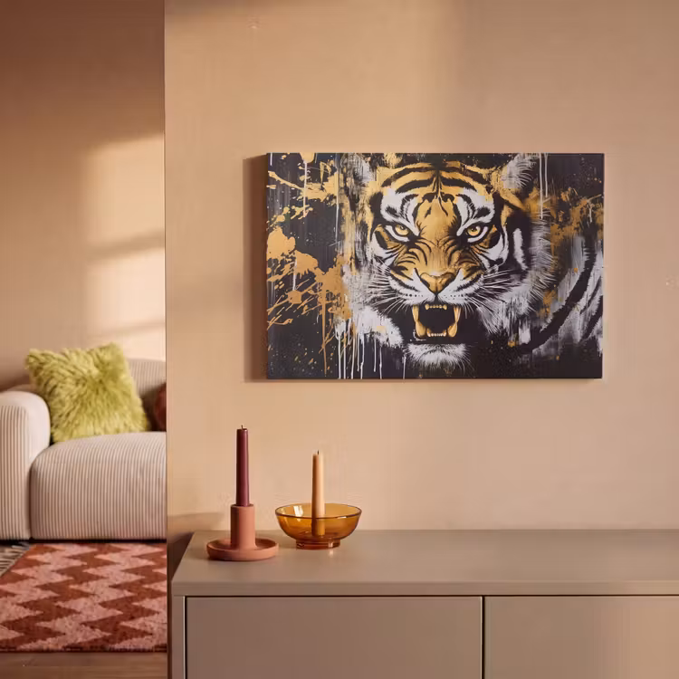 Tijger - Verfspatten - Goud canvas 2cm klein -sfeer1