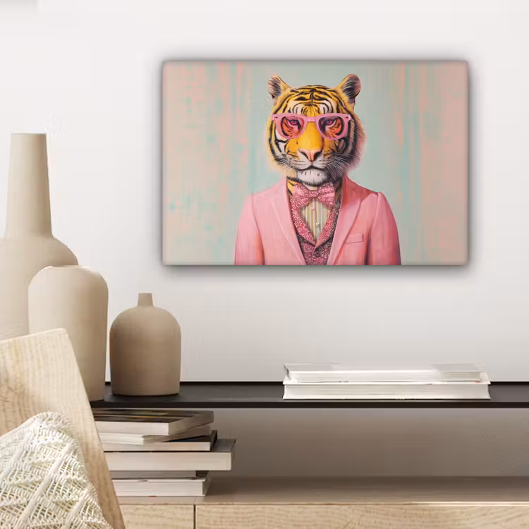 Tijger - Strik - Jasje - Roze canvas 2cm klein -sfeer6