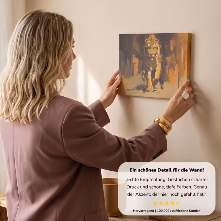 Tijger - Geschilderd - Oranje - Penseelstreken canvas 2cm klein -sfeer3
