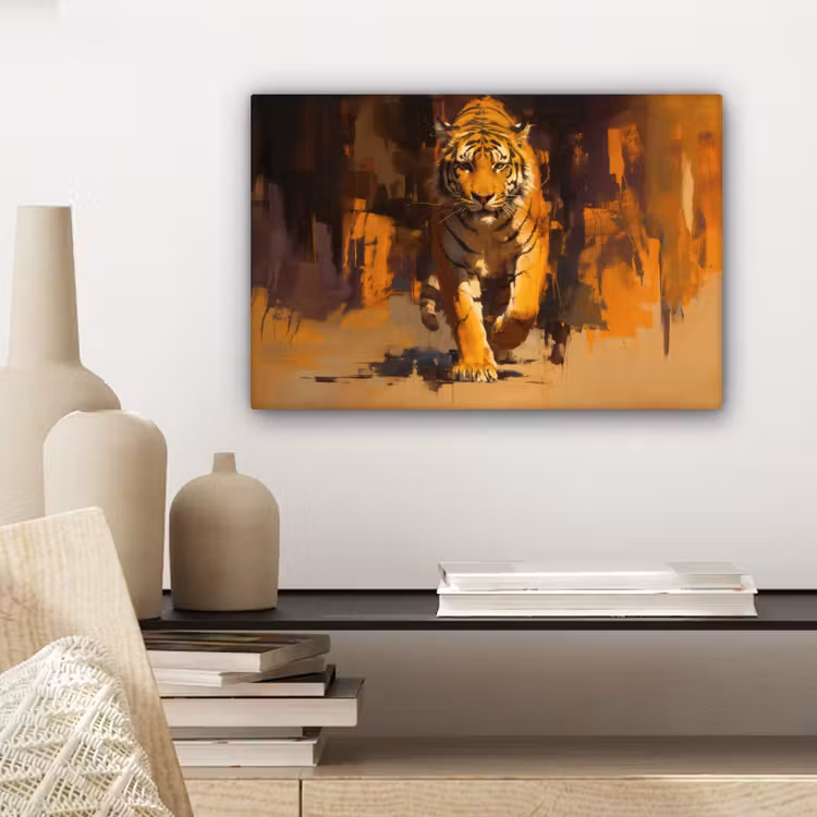 Tijger - Geschilderd - Oranje - Penseelstreken canvas 2cm klein -closeup_print_DE