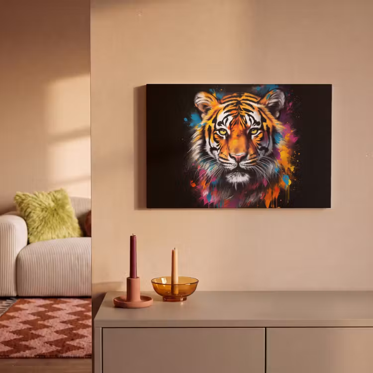 Tijger - Graffiti - Dieren - Zwart canvas 2cm klein -sfeer1