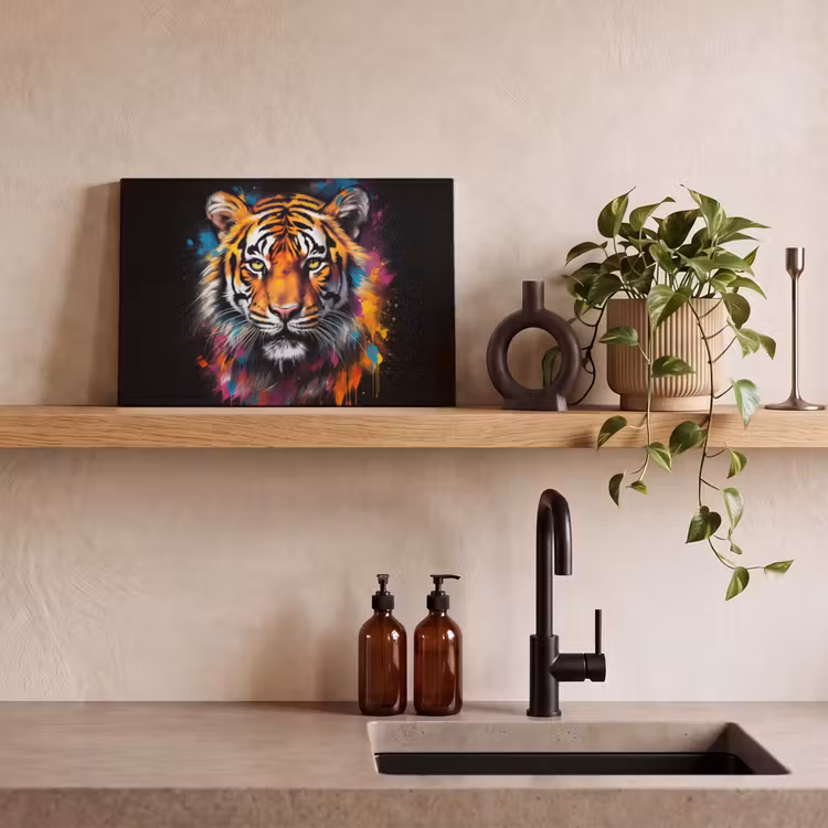 Tijger - Graffiti - Dieren - Zwart canvas 2cm klein -sfeer3