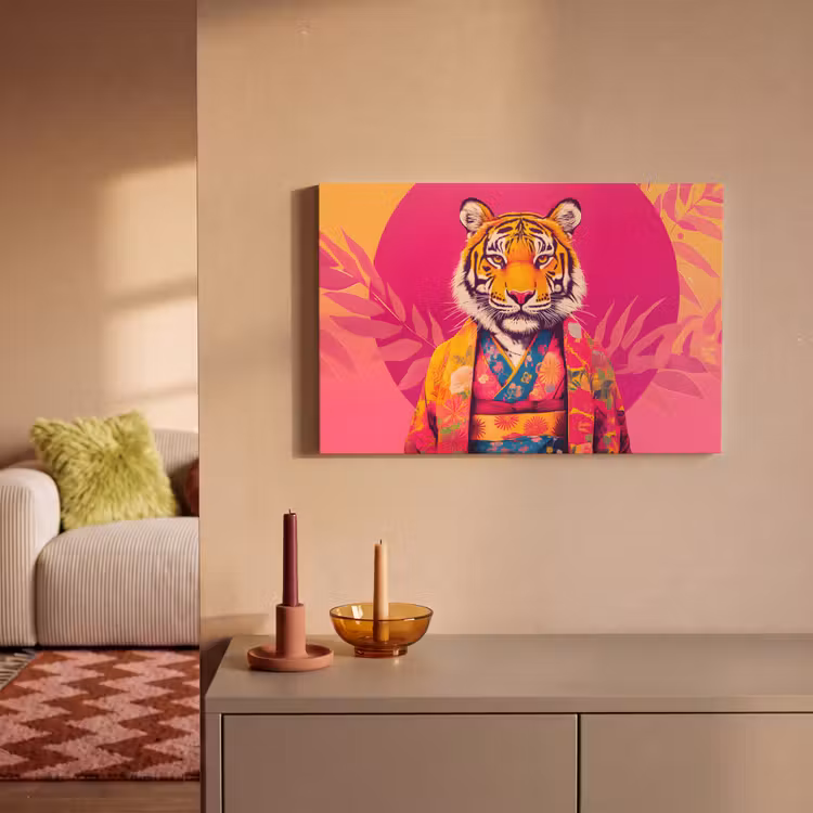 Tijger - Kimono - Planten - Roze canvas 2cm klein -sfeer1