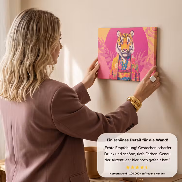 Tijger - Kimono - Planten - Roze canvas 2cm klein -sfeer3