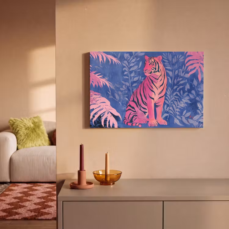 Tijger - Roze - Bladeren - Jungle canvas 2cm klein -sfeer1
