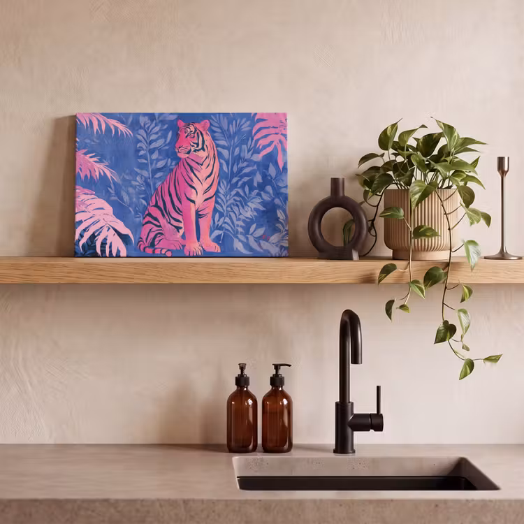 Tijger - Roze - Bladeren - Jungle canvas 2cm klein -sfeer3