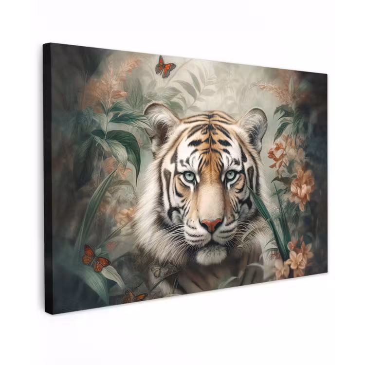 Tijger - Vlinders - Dieren - Jungle - Bloemen canvas 2cm klein -z3d