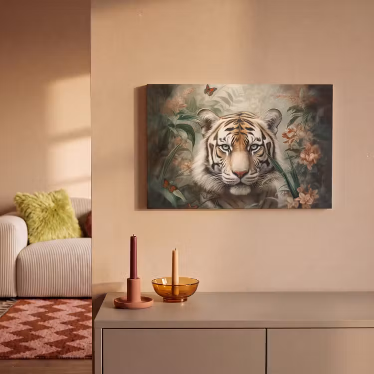Tijger - Vlinders - Dieren - Jungle - Bloemen canvas 2cm klein -sfeer1