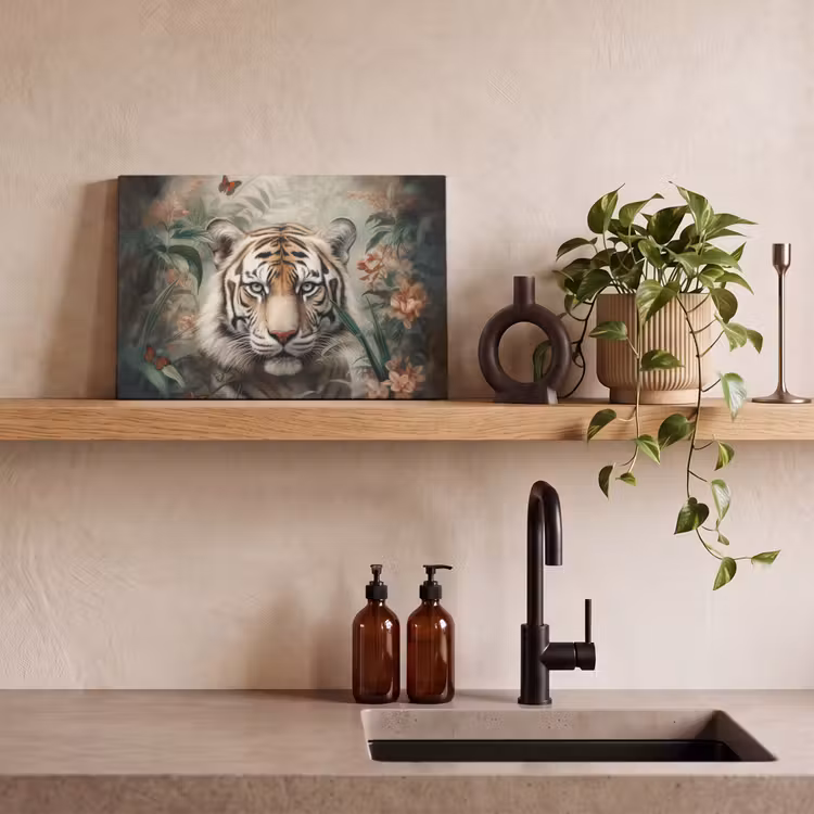 Tijger - Vlinders - Dieren - Jungle - Bloemen canvas 2cm klein -sfeer3
