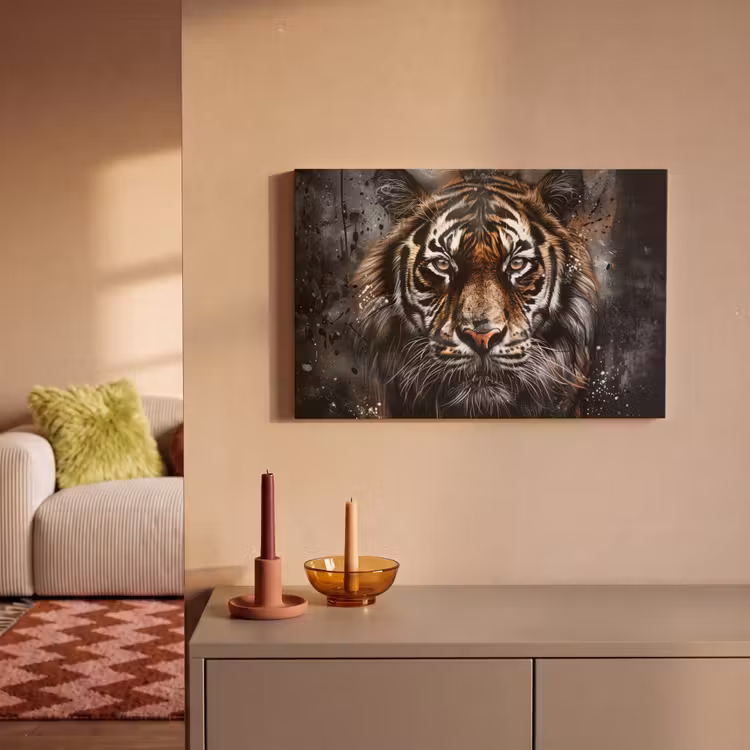 Tijger - Dieren - Portret - Luxe - Zwart canvas 2cm klein -sfeer1
