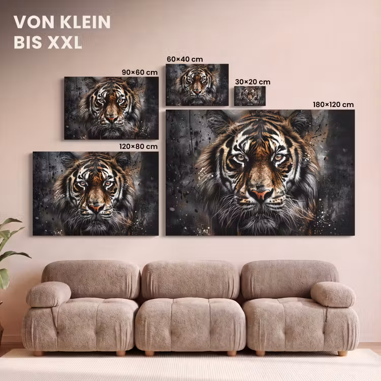 Tijger - Dieren - Portret - Luxe - Zwart canvas 2cm klein -Xsfeer8_DE