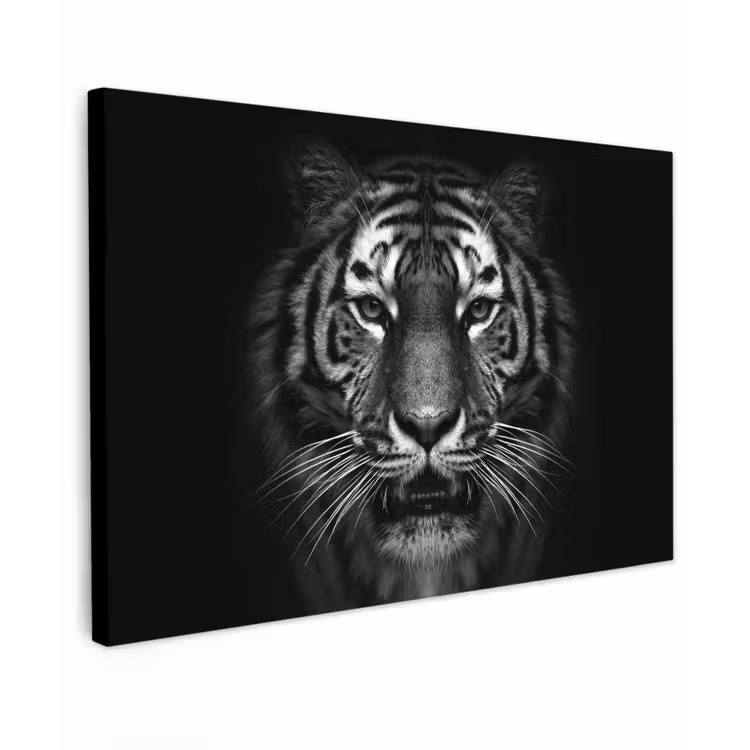 Tijger - Dieren - Zwart - Wit - Portret - Wild canvas 2cm klein -z3d