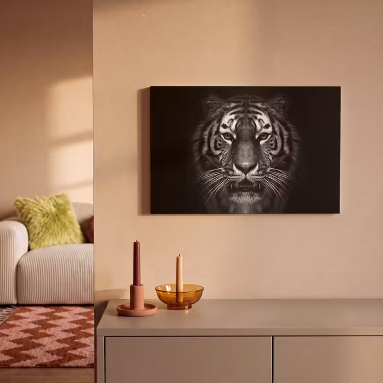 Tijger - Dieren - Zwart - Wit - Portret - Wild canvas 2cm klein -sfeer1