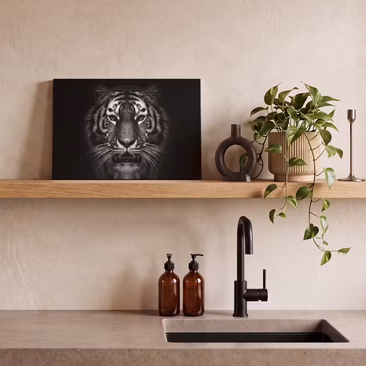 Tijger - Dieren - Zwart - Wit - Portret - Wild canvas 2cm klein -sfeer3