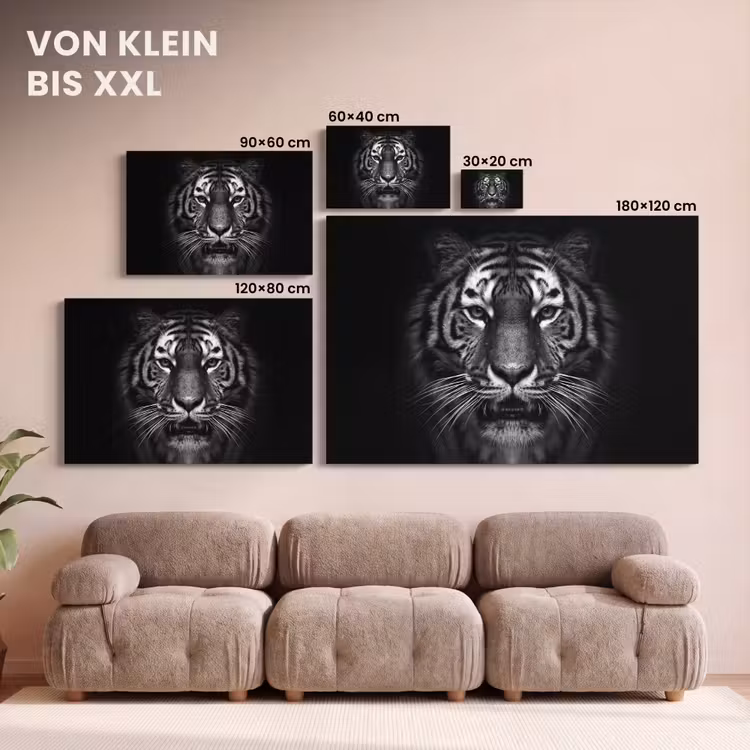 Tijger - Dieren - Zwart - Wit - Portret - Wild canvas 2cm klein -Xsfeer8_DE