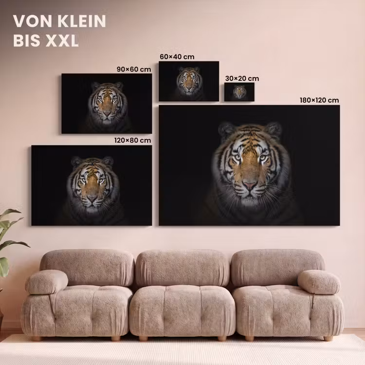 Tijger - Wilde dieren - Portret - Zwart - Dieren canvas 2cm klein -Xsfeer8_DE
