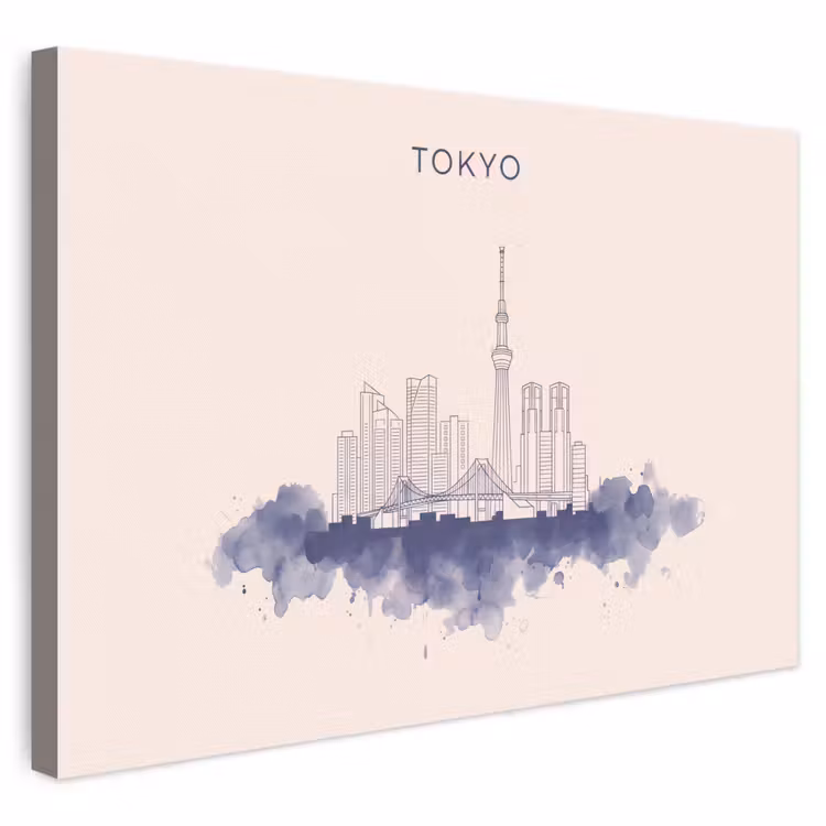 Tokyo - Skyline - Stad - Abstract - Blauw canvas 2cm klein -3d