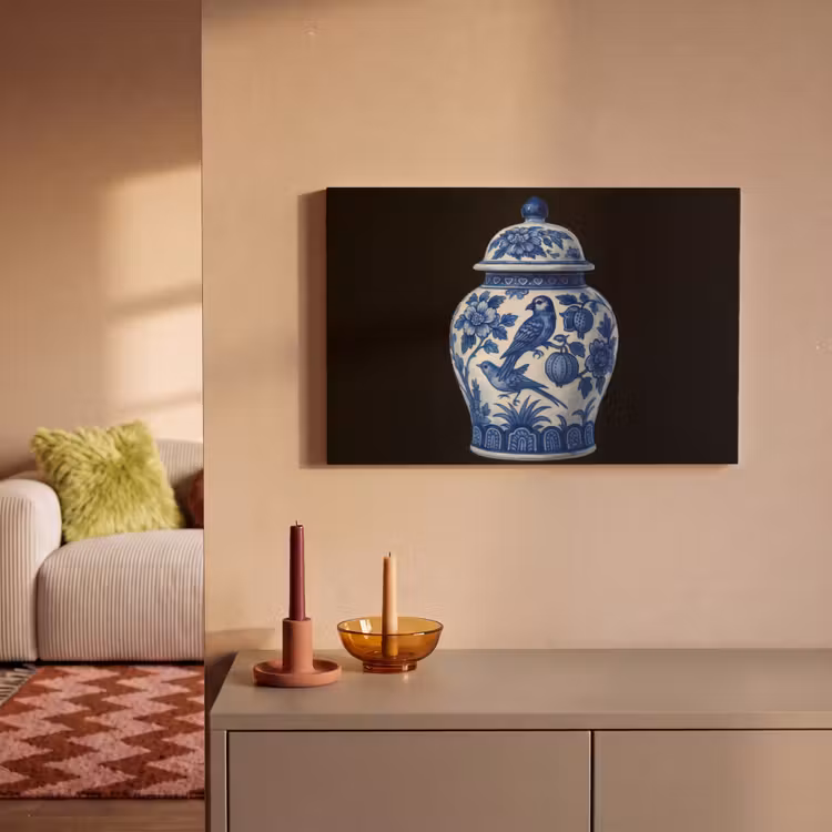 Pot - Delfts Blauw - Bloemen canvas 2cm klein -sfeer1