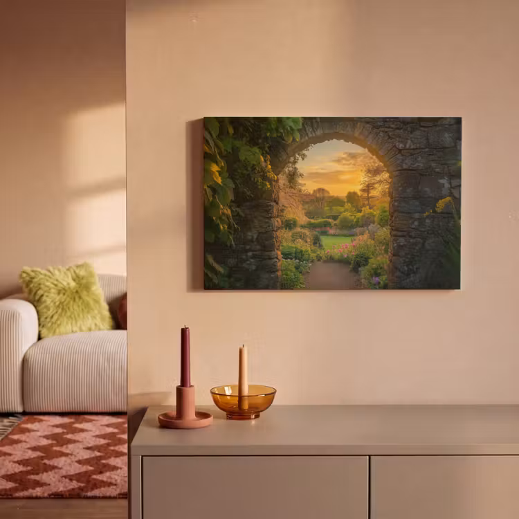 Poort - Planten - Zonsondergang canvas 2cm klein -sfeer1