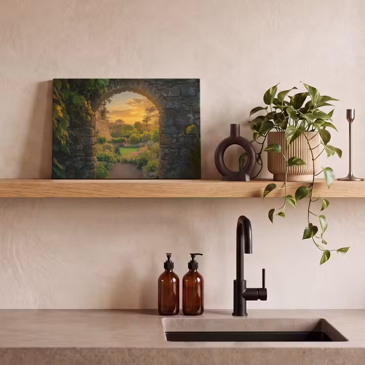 Poort - Planten - Zonsondergang canvas 2cm klein -sfeer3