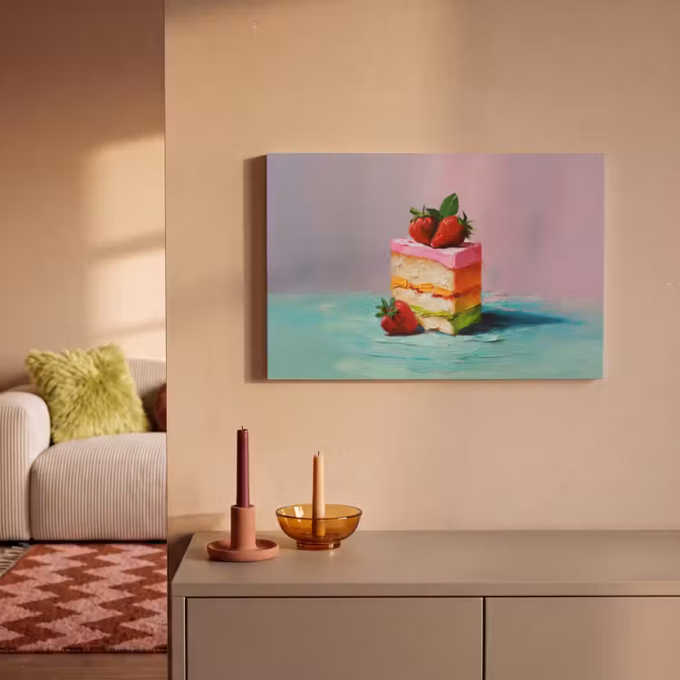 Taartje - Aardbeien - Glazuur - Kleurrijk canvas 2cm klein -sfeer1
