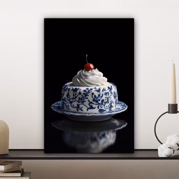 Taart - Slagroom - Kers - Bord - Delfts blauw canvas 2cm klein -closeup_print_DE