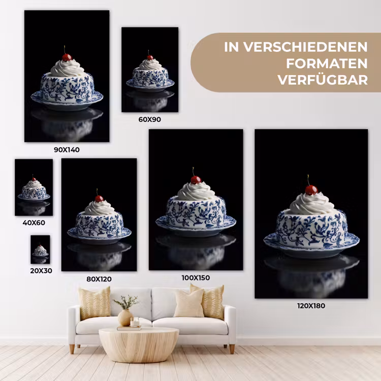 Taart - Slagroom - Kers - Bord - Delfts blauw canvas 2cm klein -uniquesellingpoint_afwerking-onlywow_DE