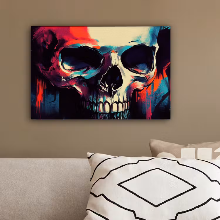Schedel - Abstract - Rood - Blauw - Graffiti canvas 2cm klein -sfeer6