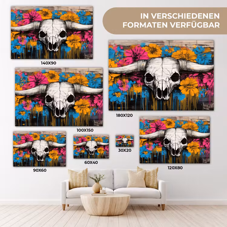 Schedel - Bloemen - Graffiti canvas 2cm klein -Xsfeer8_DE