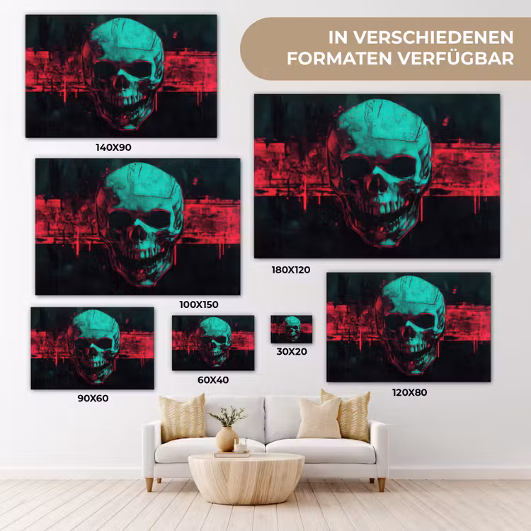 Schedel - Cyberpunk - Neon Rood canvas 2cm klein -Xsfeer8_DE