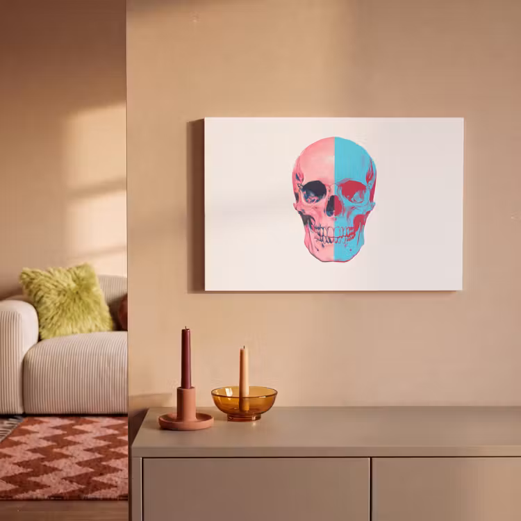 Schedel - Grafisch - Roze - Verdeeld canvas 2cm klein -sfeer1