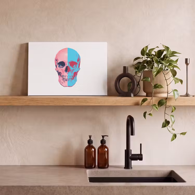 Schedel - Grafisch - Roze - Verdeeld canvas 2cm klein -sfeer3