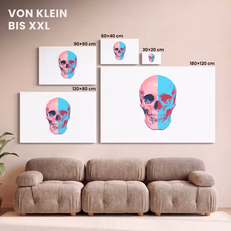 Schedel - Grafisch - Roze - Verdeeld canvas 2cm klein -Xsfeer8_DE