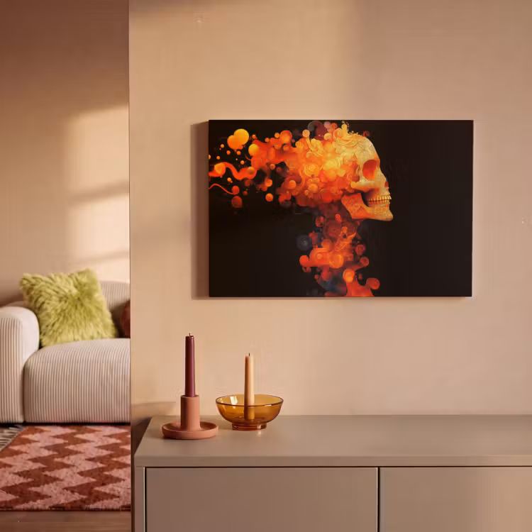 Schedel - Oranje - Zijaanzicht - Vlammen canvas 2cm klein -sfeer1
