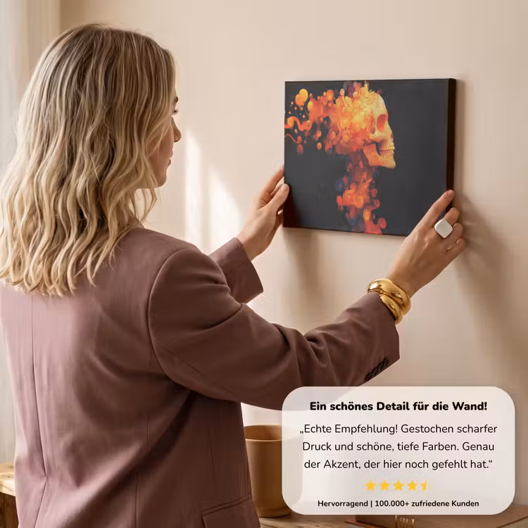 Schedel - Oranje - Zijaanzicht - Vlammen canvas 2cm klein -Xsfeer7_DE